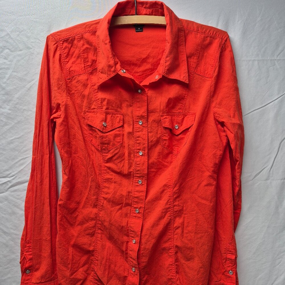 Guess Button-Down Top Long Sleeve Orange/Red size Medium